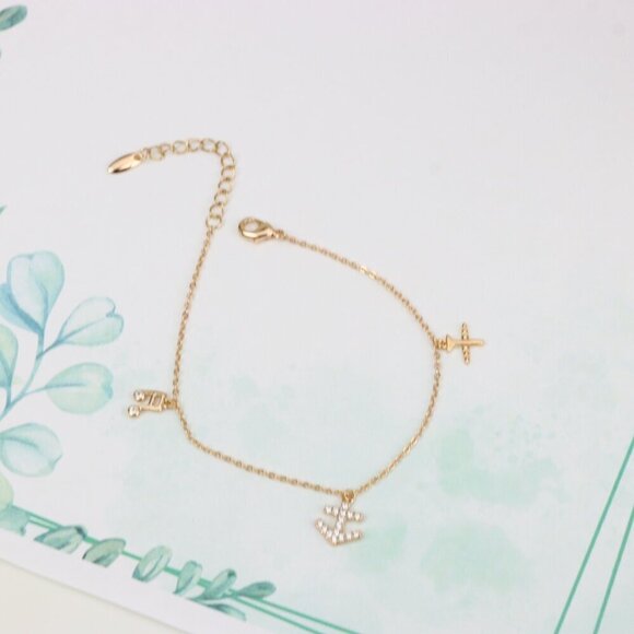 "Rose Gold Chain Bracelet with Anchor & Travel Charms for Women, XPBL0854 - Picture 7 of 13